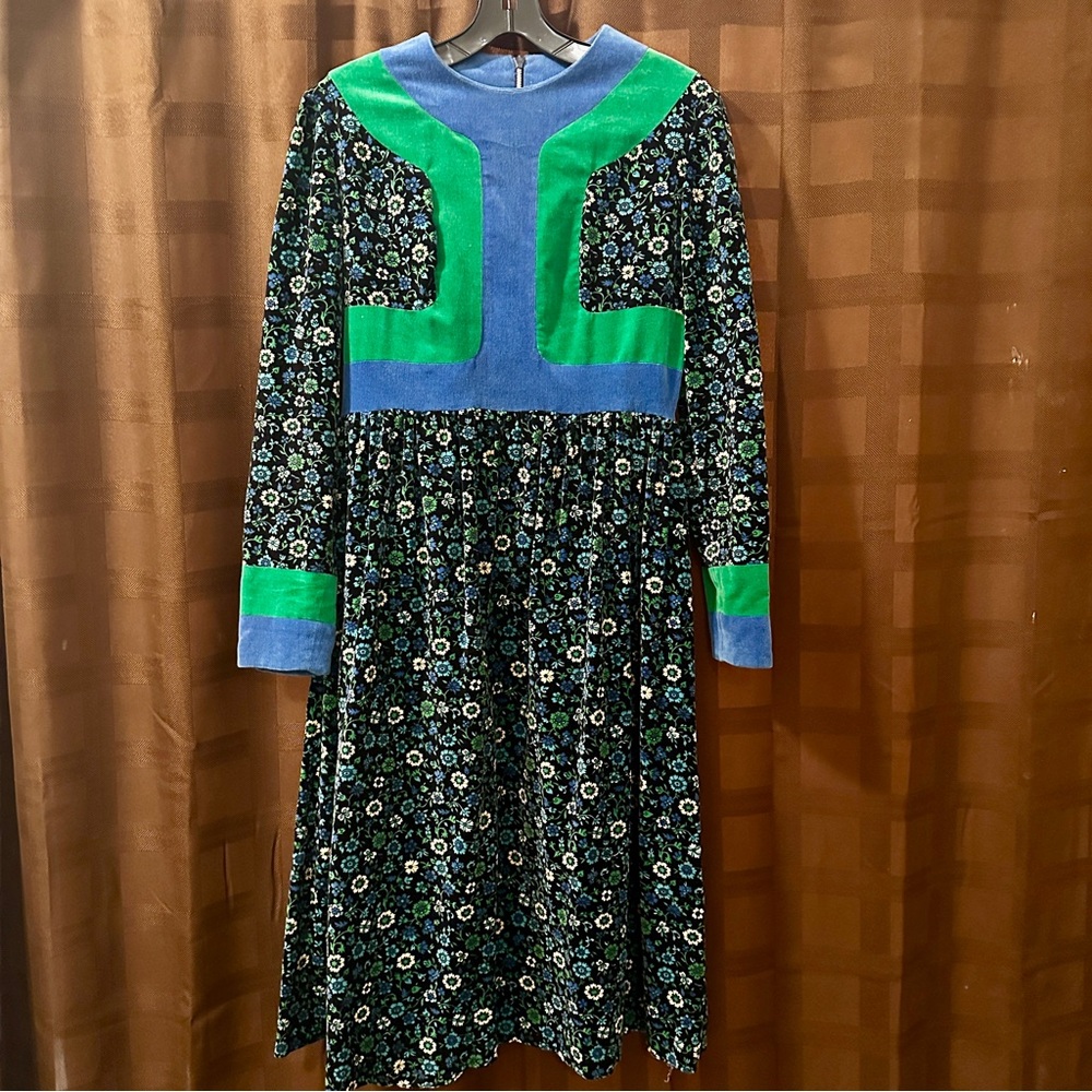Vintage Abstract Velvet Hand Sewn Dress